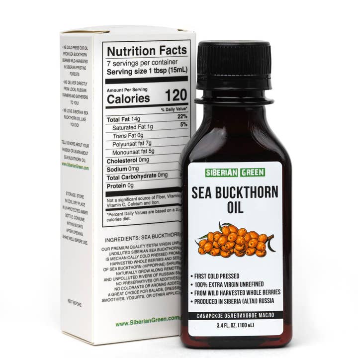 SiberianGreen - Wholesale Bath/Body Oil - Siberian Sea Buckthorn Seeds and Berries Oil | 100% Natural Extra Virgin Cold Pressed 100 ml / 3.4 fl oz | Premium Carotenoids