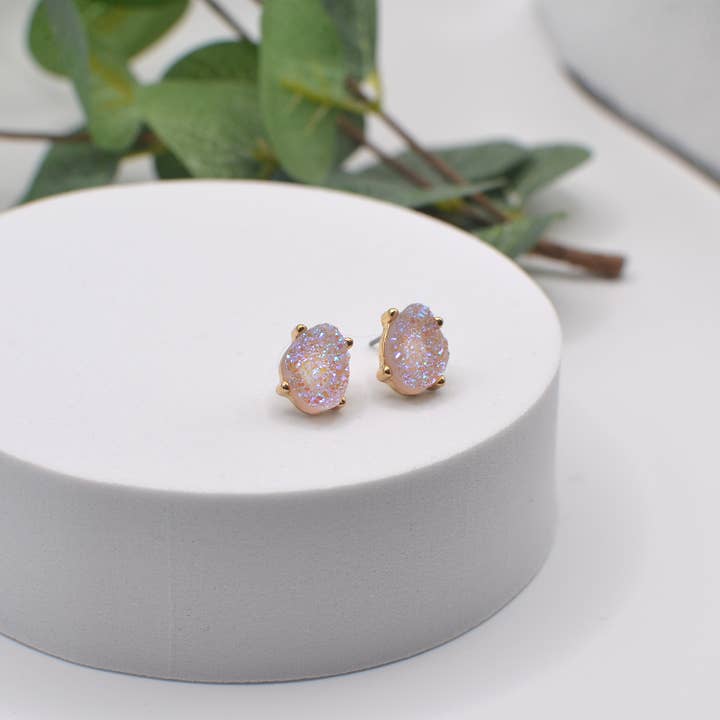 StarryNYC - Wholesale Stud/Post Earrings - Druzy Sparkly Stone Crystals Stud Earrings12