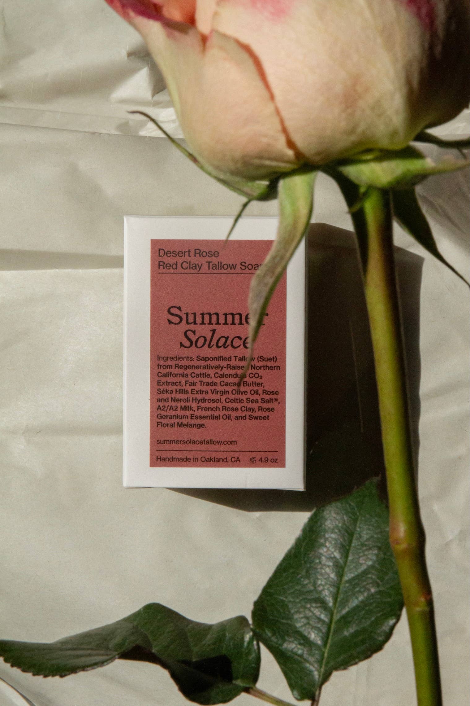 SUMMER SOLACE- Regenerative Tallow Beauty - Wholesale Bar Soap - Desert Rose Soap – Floral & Clay Infused, 4.9 oz