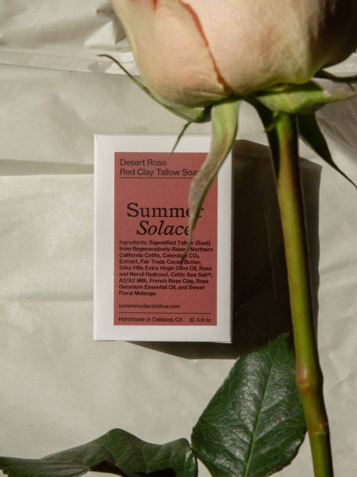 Desert Rose Soap – Floral & Clay Infused, 4.9 oz for wholesale by SUMMER SOLACE- Regenerative Tallow Beauty