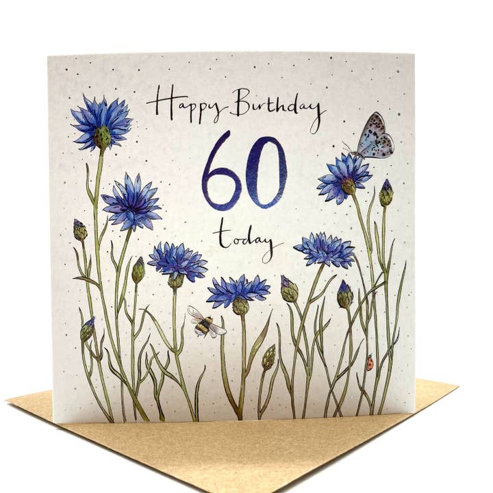 Ink and Snail Limited - Wholesale Birthday Card - 60th Birthday Card - Cornflowers1