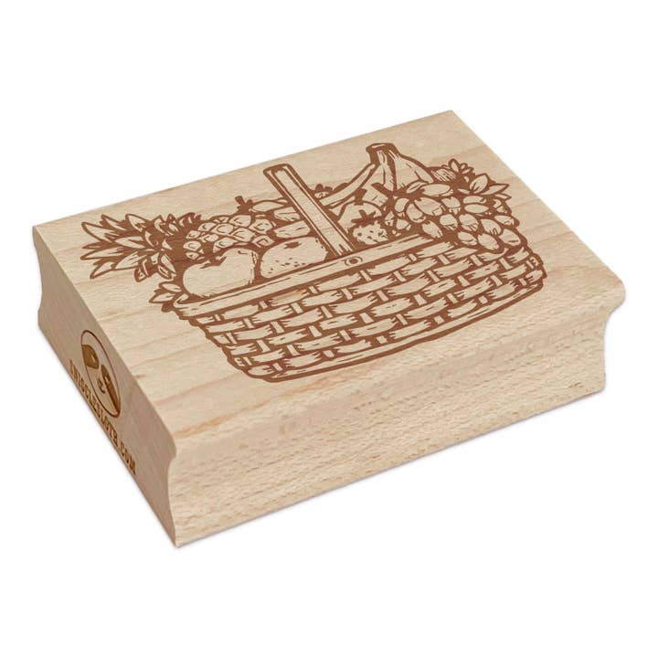 Sniggle Sloth - Wholesale Rubber/Decorative Stamp - Wicker Fruit Basket with Grapes Bananas Pineapple Apple Orange Pear Rectangle Rubber Stamp for Stamping Crafting5