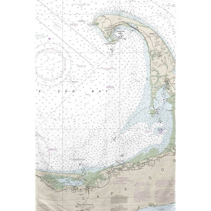 Cape Cod Bay, MA Nautical Map Beach Towel for wholesale by Betsy Drake Interiors