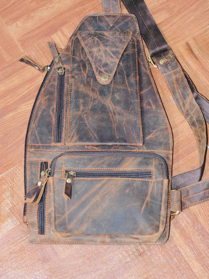 FL Urban Trek Chest Bag – Dark Brown & Saddle Tan for wholesale by FRINGE & LUXE