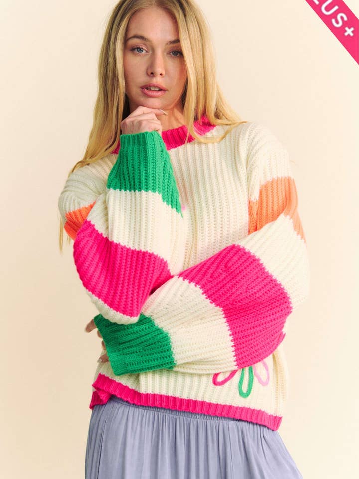 GRÄDDE MULTI PLUS TJOCK TRÅD BLOMMIG FLERRANDIG TRÖJA för wholesale på Faire