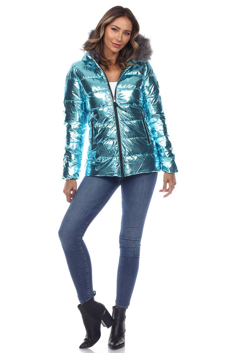 WHITE MARK - Wholesale Puffer Jacket - Women's - Women's Metallic Puffer Coat with Hoodie7