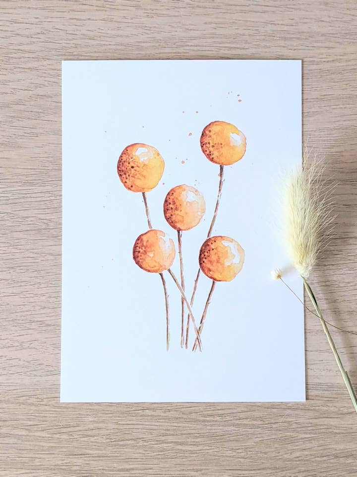 Art print 'Craspedia' | Handmade | Biotop paper for wholesale by ArtworkByMadelon