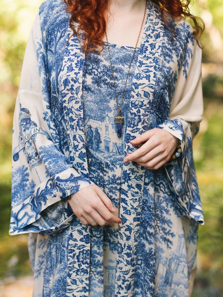 Market of Stars - Wholesale Kimono - Women's - Let The Light In Opera Duster Kimono Robe Blue Delft Toile