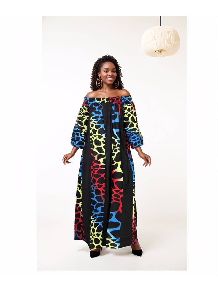 KaraChic - Wholesale Dress - Women's - 7604 - Women's Mix & Match African Print off-Shoulder Dress