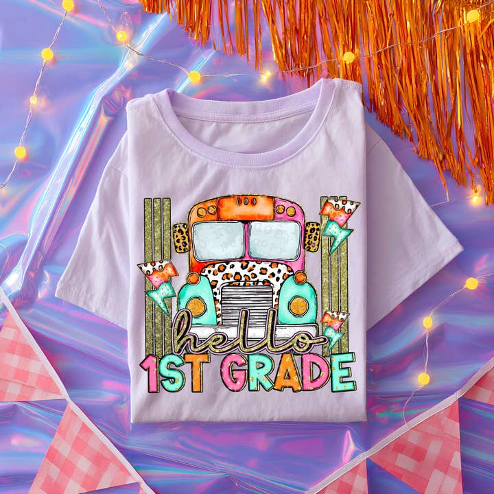 Hello 1st Grade DTF Transfer | Trendy School DTF Transfer | High Quality Image Transfers | Ready to Press | Instant Peel for wholesale by Red Dirt Transfers