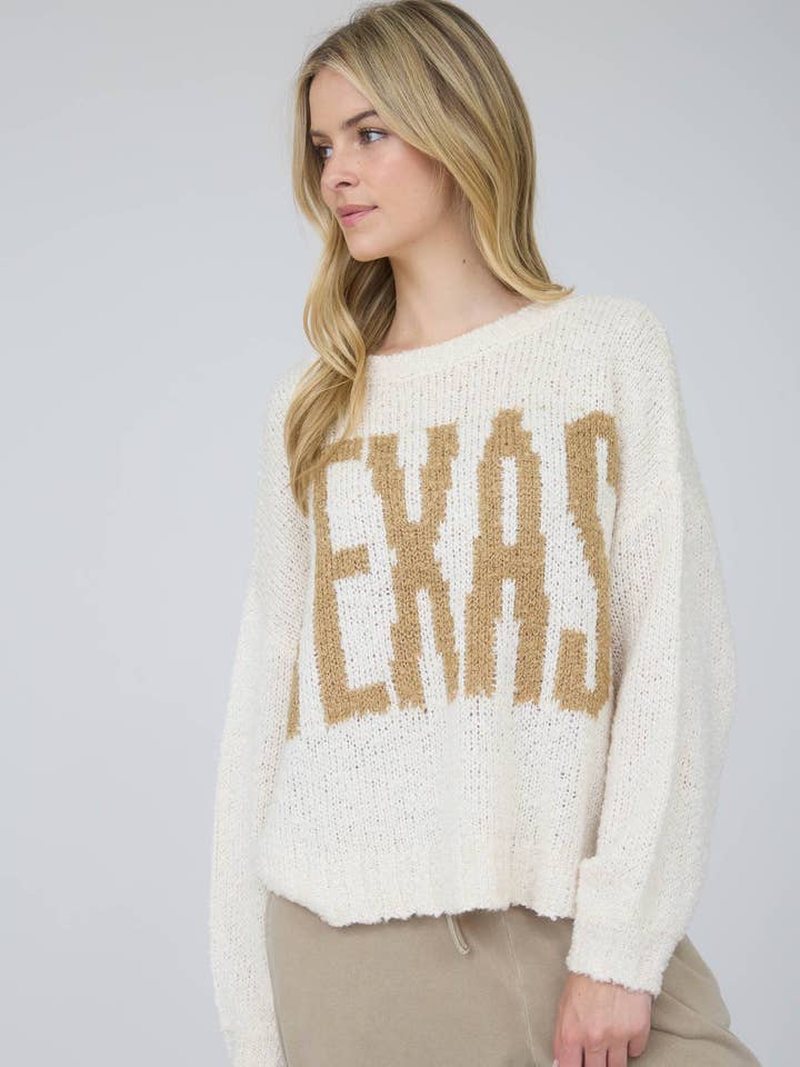 TEXAS CHUNKY KNIT LONG SLEEVE PULLOVER SWEATER for wholesale by J.O.A