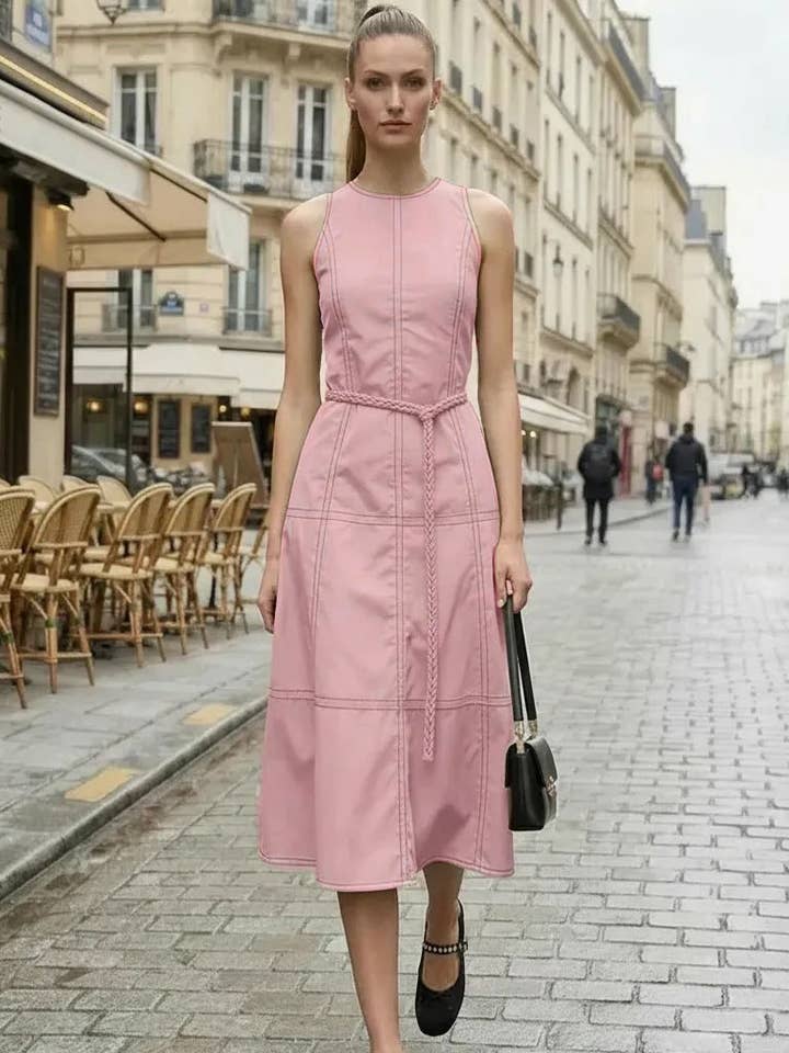 STITCH DETAIL MIDI DRESS W / BELT for wholesale by VAVA by Joy Han