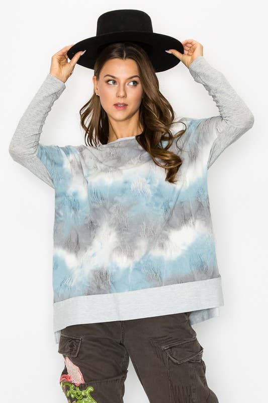 Blue 10702L507 - UNBALANCED COLD SHOULDER TIE DYE TOP for wholesale on Faire0