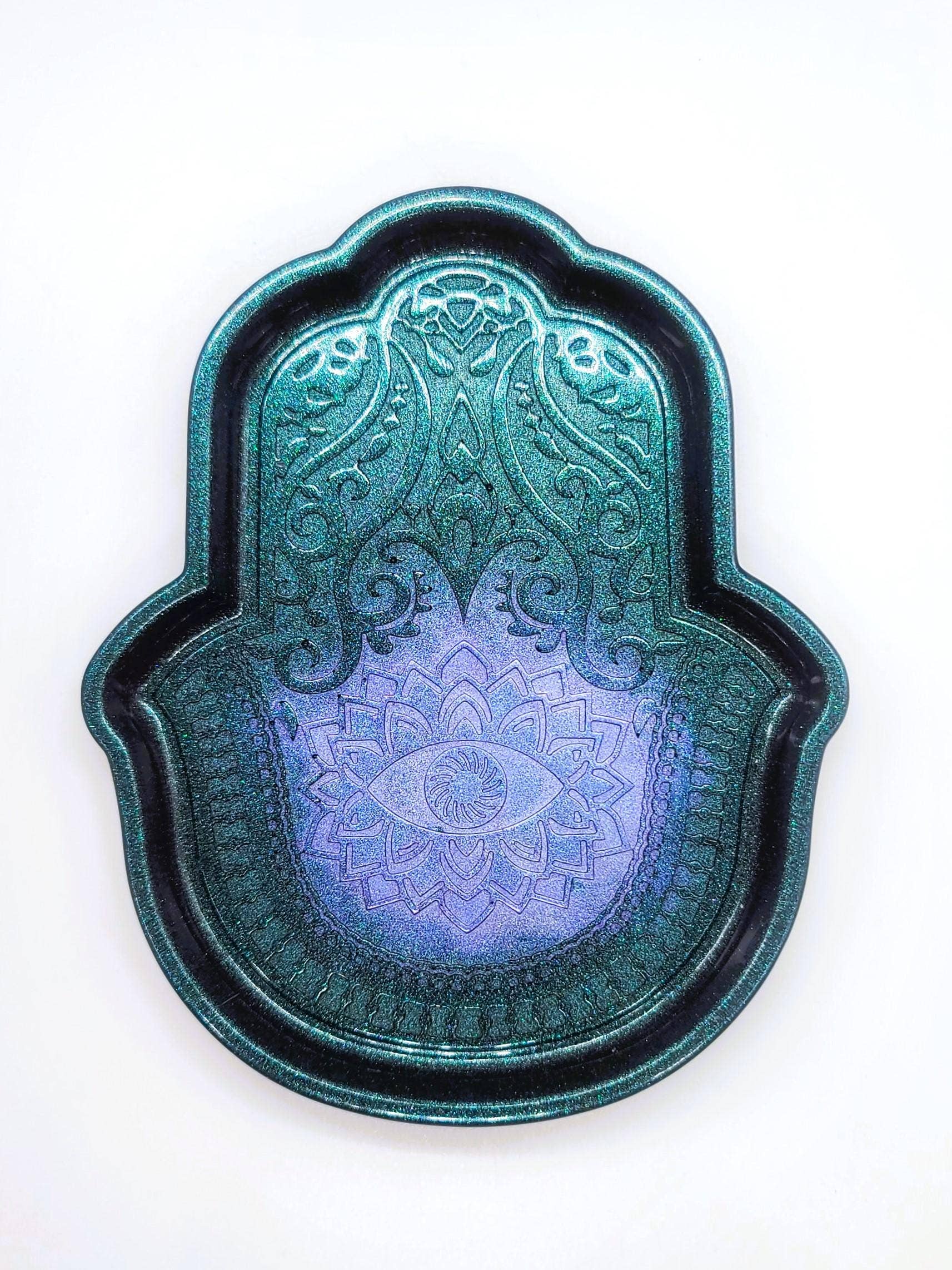 Slightly Askew Art - Wholesale Jewelry Dish - Hamsa Hand Trinket Dish - Made with Resin & Color-Shift Mica9