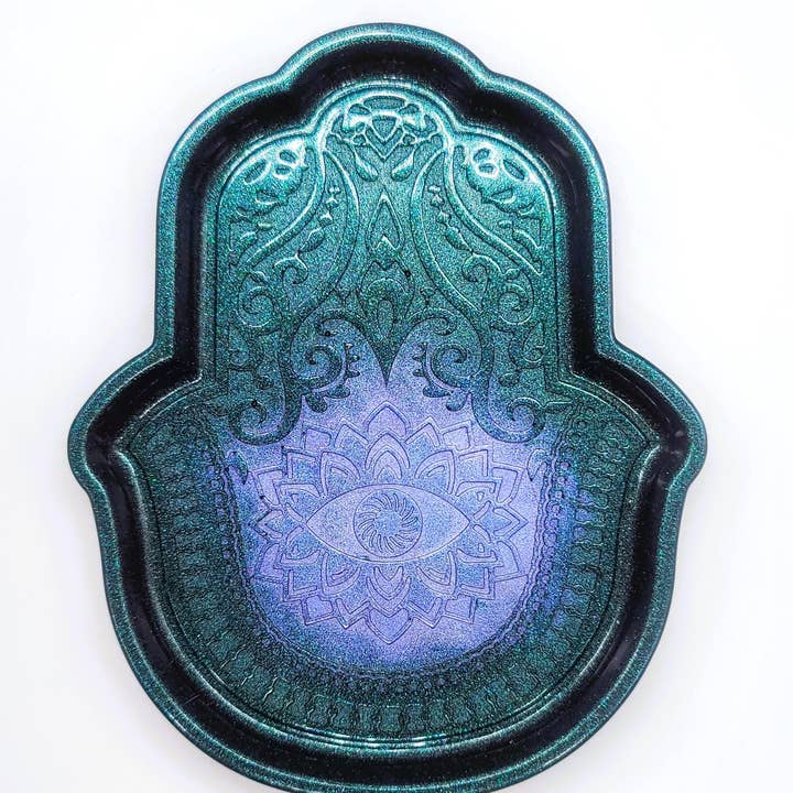 Slightly Askew Art - Wholesale Jewelry Dish - Hamsa Hand Trinket Dish - Made with Resin & Color-Shift Mica9