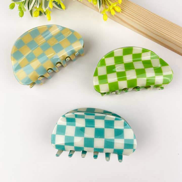 TheDivaSoap - Wholesale Hair Clip - Women's - Checkerboard semicircle hair claw clip13