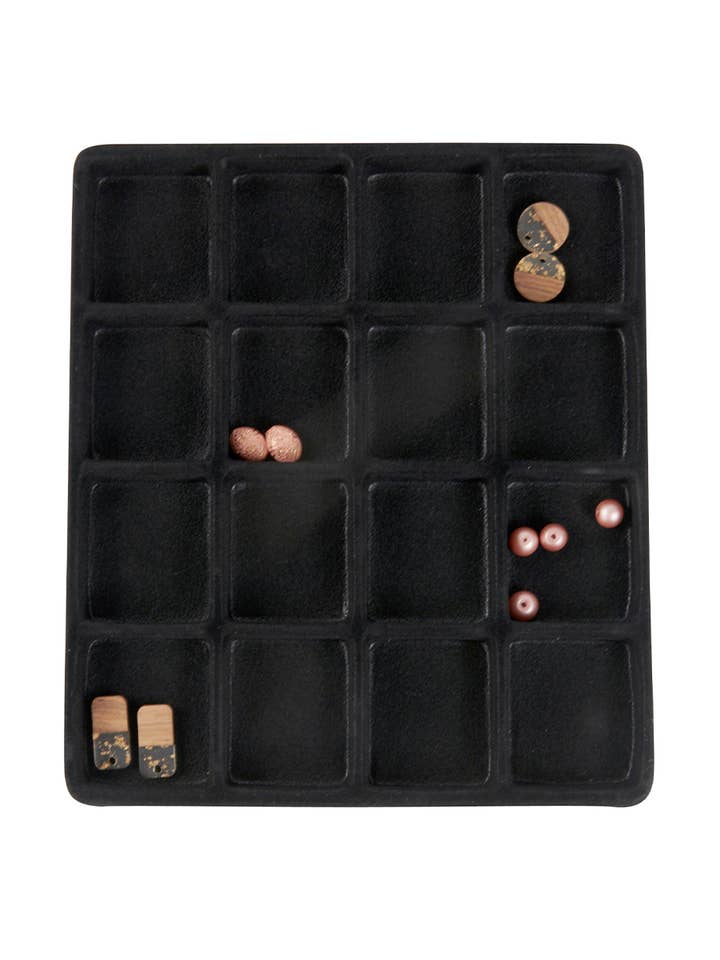 16 Section Black Flocked Tray Inserts - 7 3/4"L x 6-3/4"W for wholesale by Store Supply Warehouse