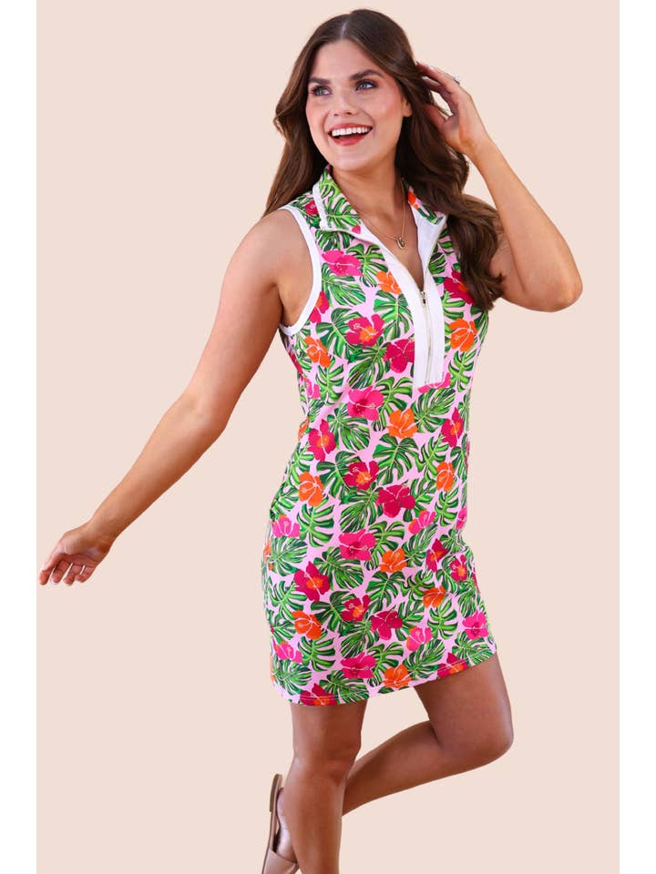 Everyday Zipper Dress, Pink Tropical for wholesale on Faire