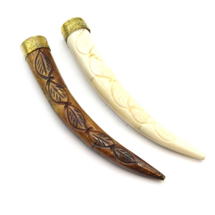 Carved Bone Tusk Pendant | Ox Bone Pendant | Carved Floral Tusk for wholesale by Only Beads