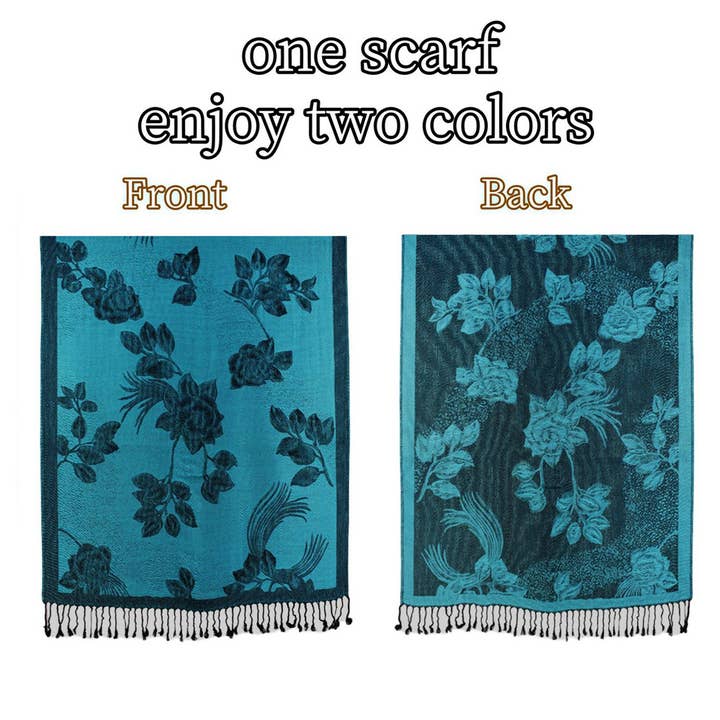 Sensibling Corp. - Wholesale Scarf – Women's - Rose Floral Pashmina Reversible Scarf Shawl14