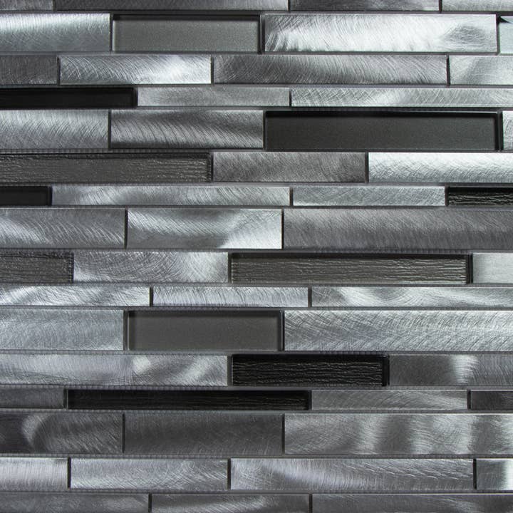 WS Tiles - Wholesale Wall Tile - Twilight Interlocking Mixed Aluminum and Glass Mosaic Tile, Backsplash for Kitchen and Living Space - 10 Square Feet Per Carton - Foil Backed Gray
