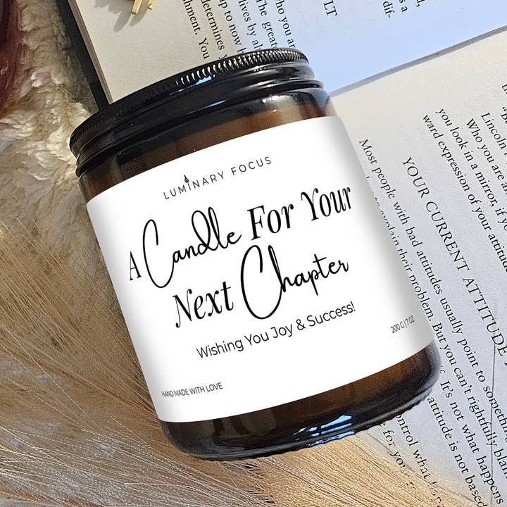 A Candle For Your Next Chapter Candle - 8oz Amber for wholesale by Luminary Focus