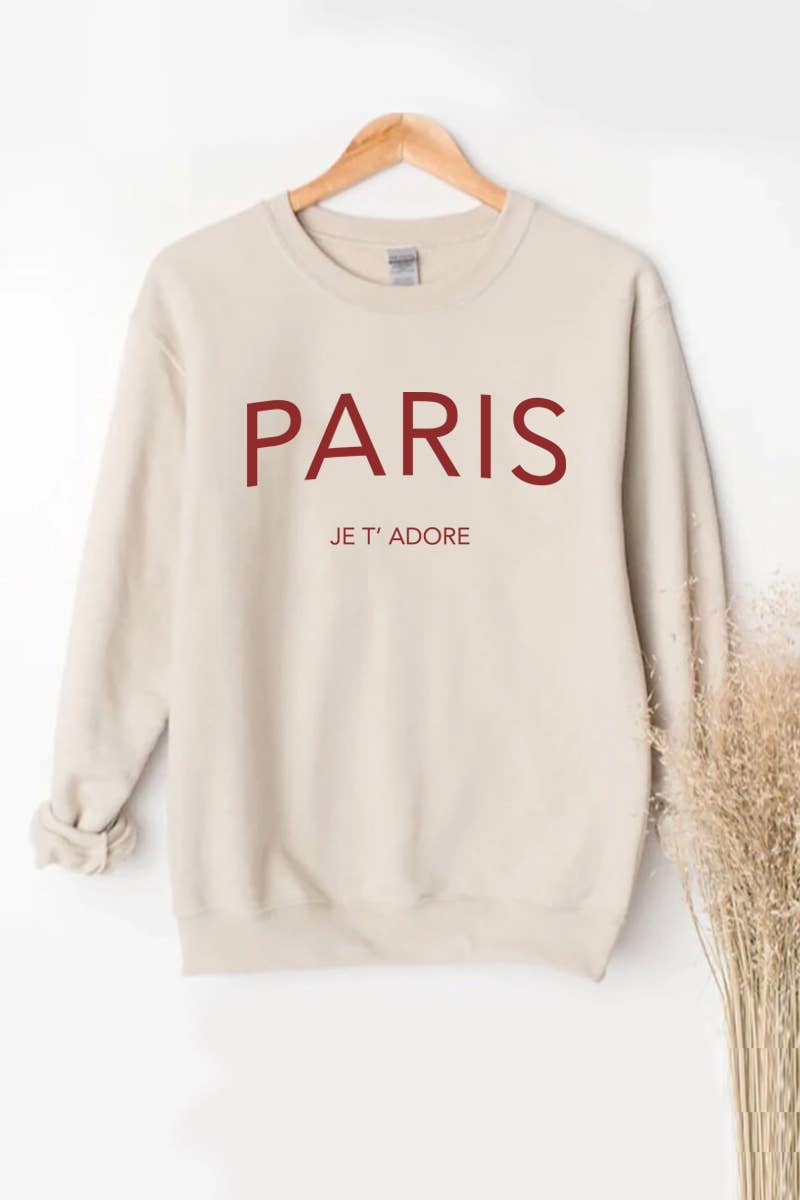 PINK NABI - Venta al por mayor Sudadera estampada - Mujer - Sudadera con estampado de letras "Paris Je t' Adore" PNSS-Y41772