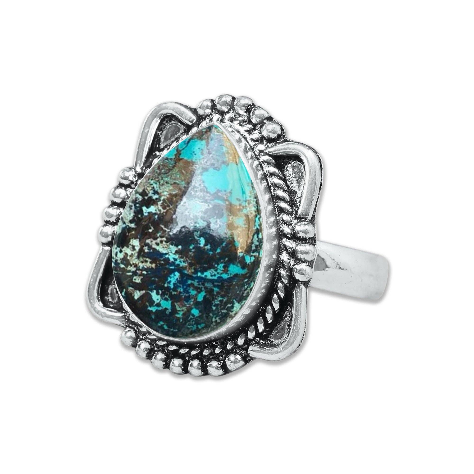 Handmade Jewels – wholesale Cocktail/Statement Ring – Chrysocolla-ringar – Silverpläterade, Handgjorda, Jordnära Havsgröna (US Storlekar 6–10, Tillverkade på Beställning)4
