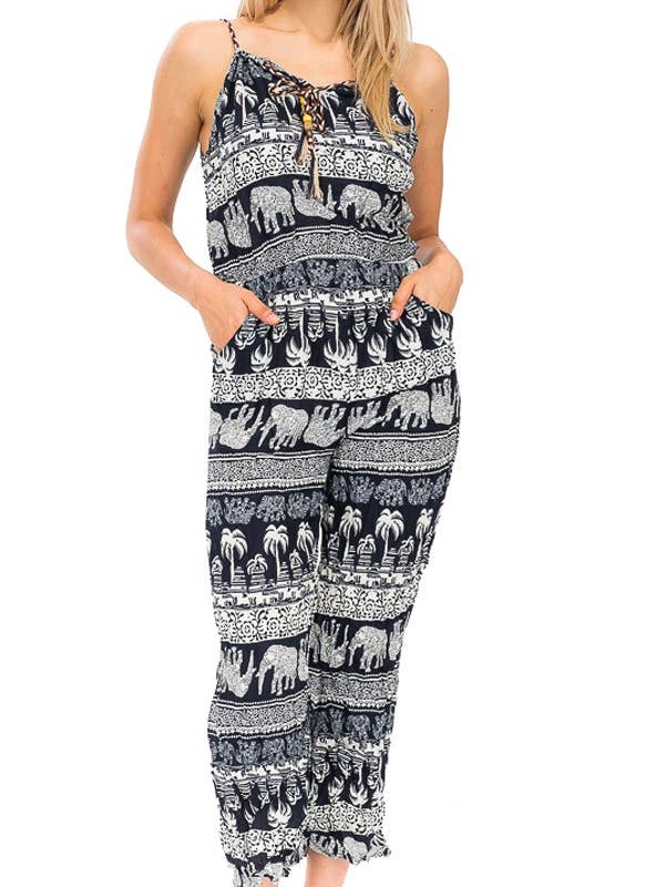 Cap Zone - Wholesale Jumpsuit - Women's - Detailed Elephant Print Summer Jumpsuit2