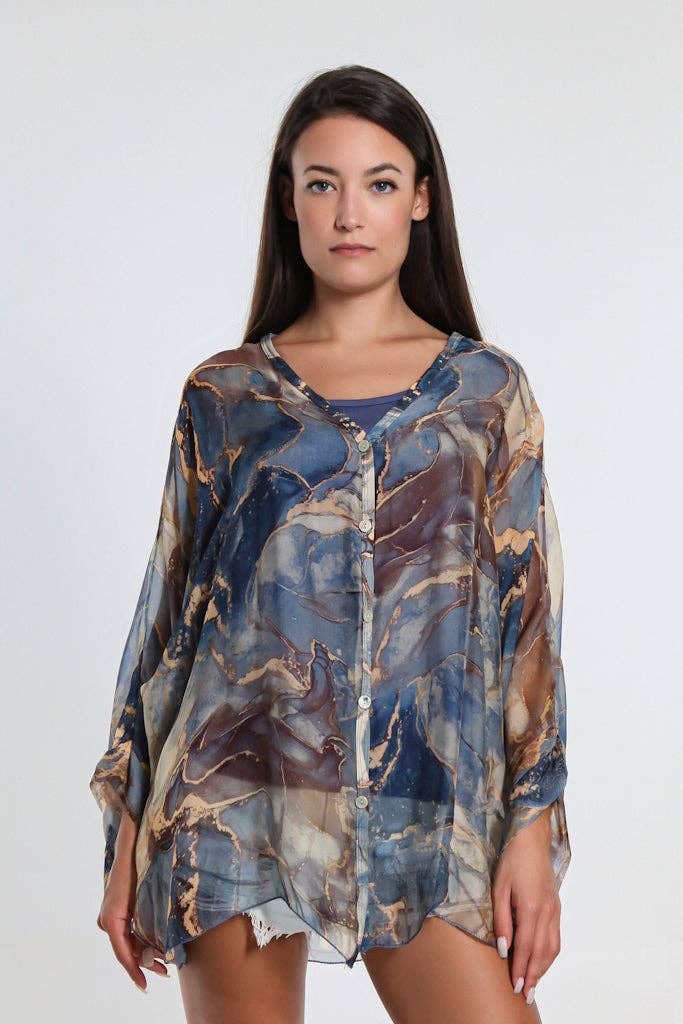 TINA Stephens Italy/Tees By Tina – Engroshandel Skjorte med buttondown – til kvinder – Rosana Marmor Silke Sheer Bluse m/Tank (BQ240M)9