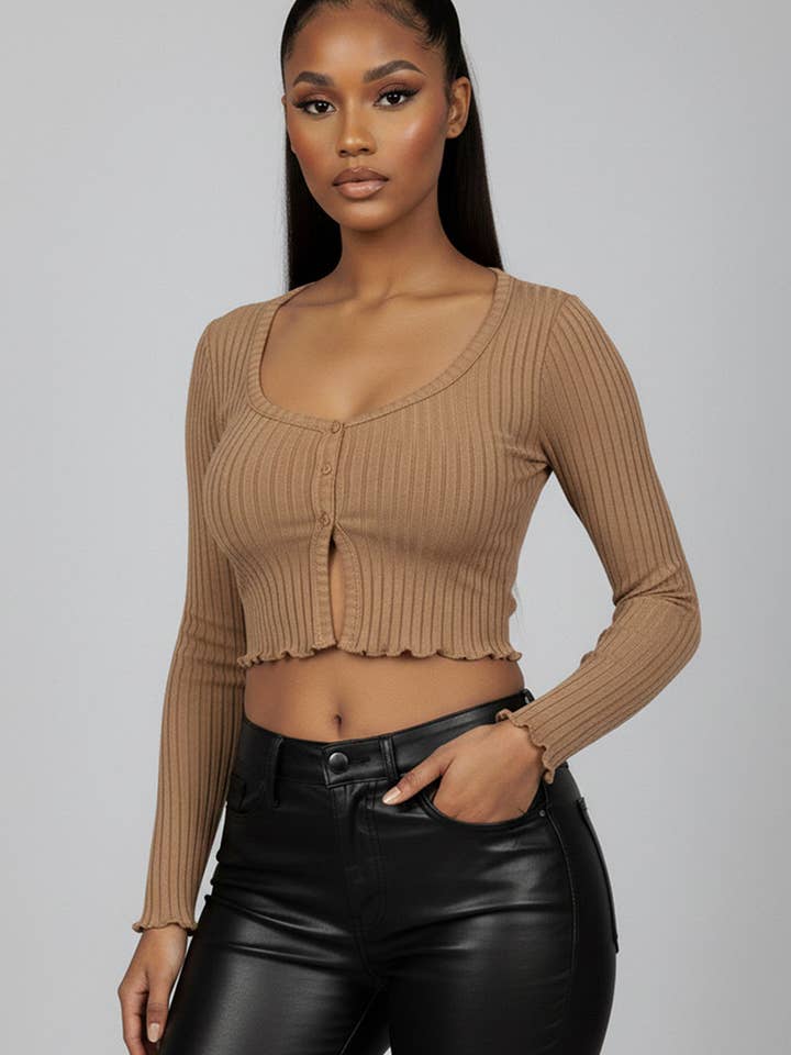 CAPELLA APPAREL - Wholesale Knit Top - Women's - Ribbed Button Front Split Long Sleeve Top12