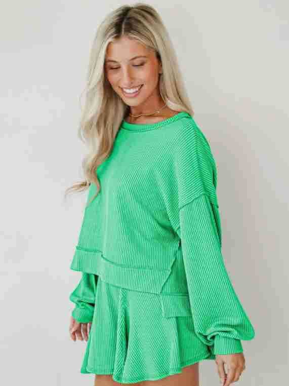 Marayn - Wholesale Top & Skirt Set - Women's - Autumn Ribbed Set Lantern Sleeve Top  Pleated Skirt25