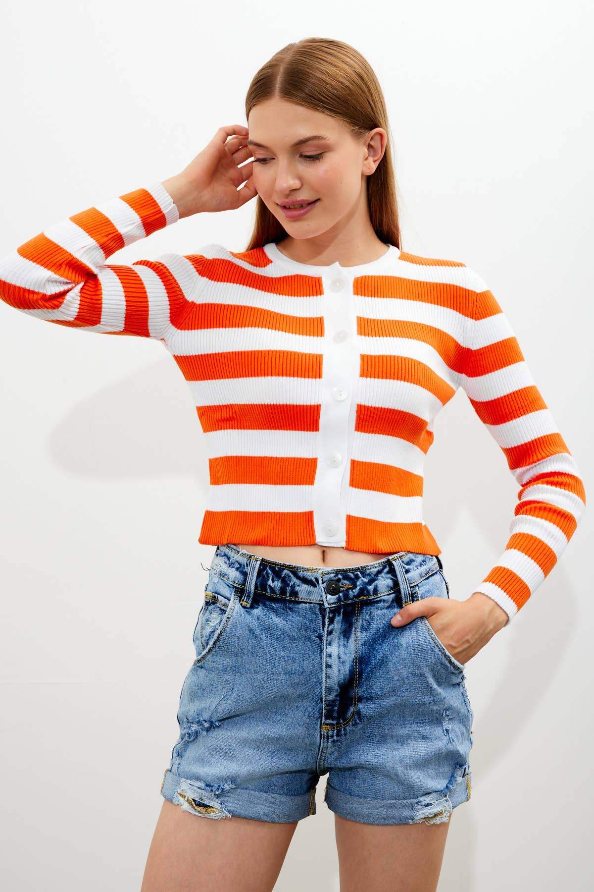 VAV NEW YORK - Wholesale Knit Top - Women's - Women's Striped Knit Top Button Down Knit Blouse Slim Fit13