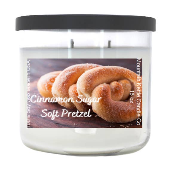 Cinnamon Sugar Soft Pretzel 100% Soy Wax 3-wick Candle for wholesale by Mountain Kettle
