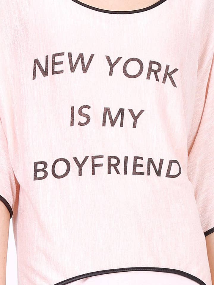 Camiseta NEW YORK de manga média lisa rosa por atacado de MACMAX