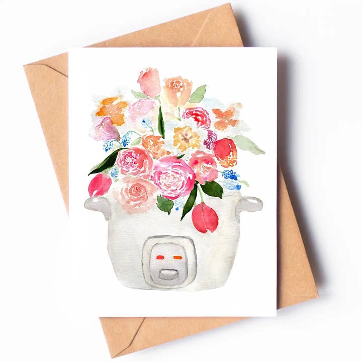 Rice Cooker Florals Greeting Card for wholesale by Menmin Made