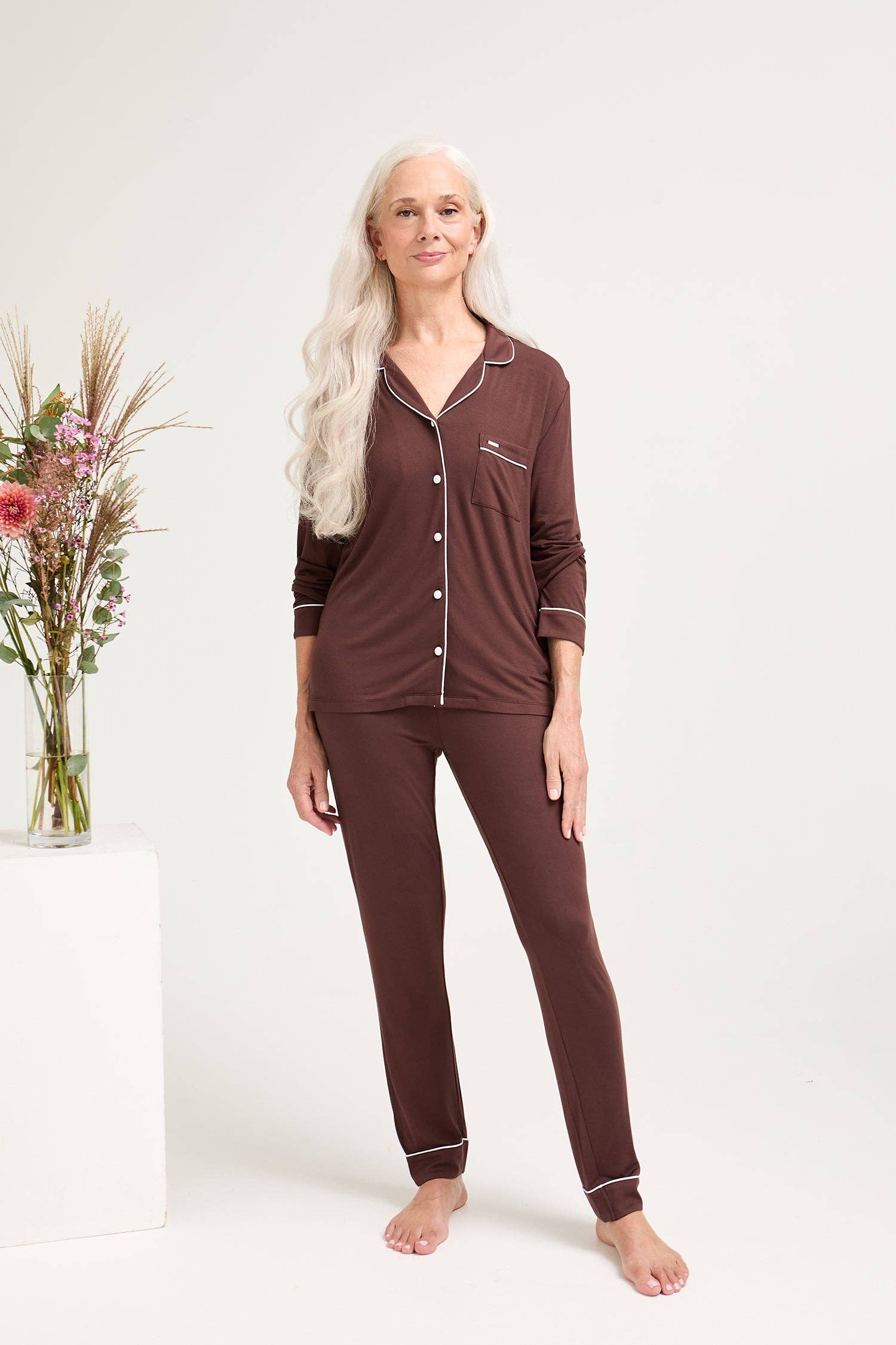 Bamboo Long Pyjama Set in Chocolate for wholesale on Faire6
