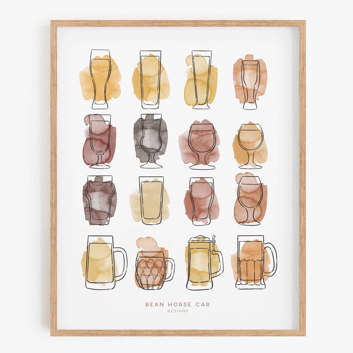 Glassware - Beer - Art Print for wholesale by Bean Horse Car Designs