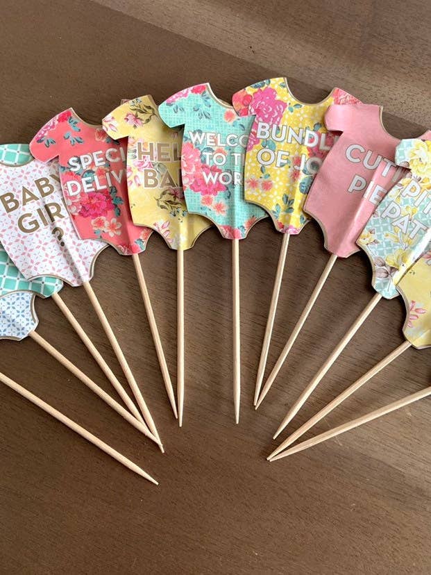 12 Piece Baby One piece Baby Shower Cake Toppers for wholesale by Hullaballoons
