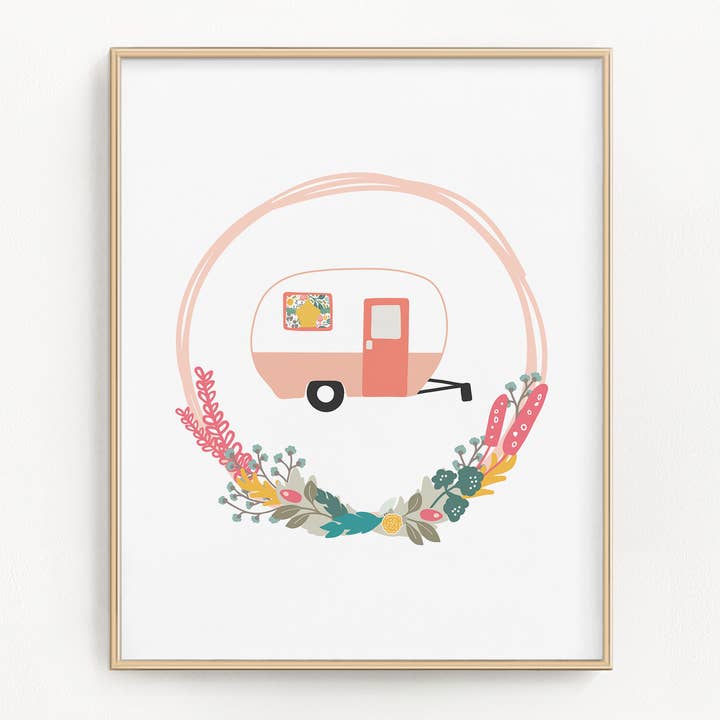 Stampa artistica con motivo floreale, motivo: camper per la vendita all'ingrosso da parte di Flip The Script Studios