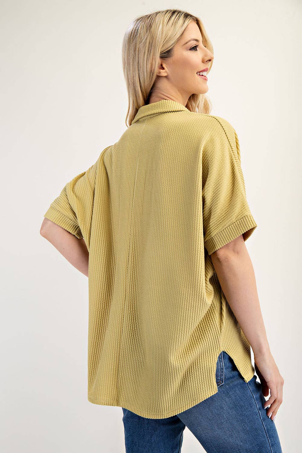 Celeste Clothing - Wholesale Knit Top - Women's - PLUS SIZE RIB KNIT COLLARED TOP WITH SHORT SLEEVES -CT2391329