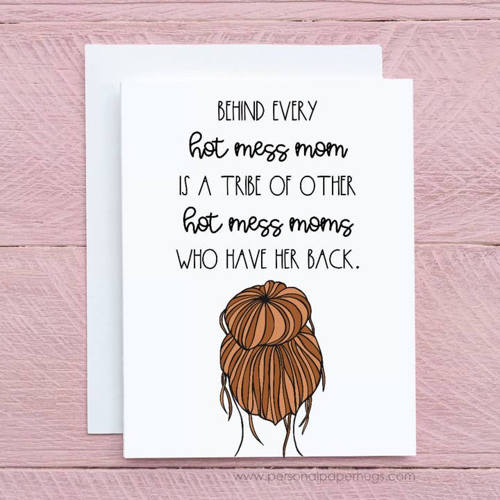 Carte de voeux drôle Hot Mess Mom Tribe pour la fête des mères, carte Mom Friend pour la vente par Personal Paper Hugs