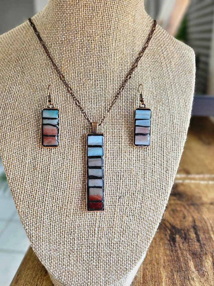 Hand Cut Stained Glass Earring/Necklace Set for wholesale by Barbs Crazy Crafts