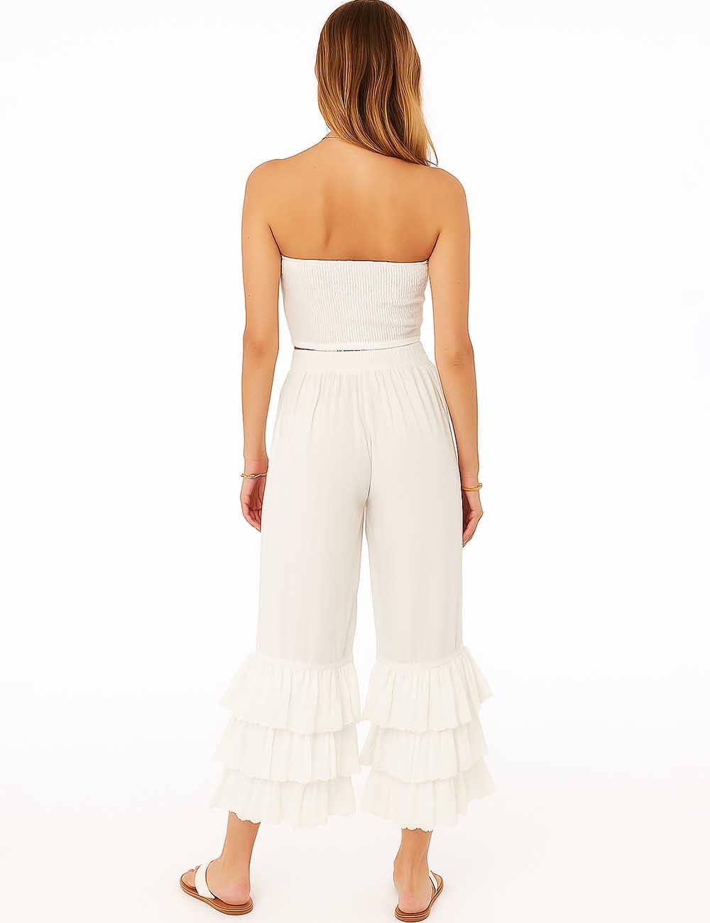 Sweetkama - Wholesale Pants - Women's - Ladies Solid Color Elastic Waist Pull -On Tiered Ruffle Pants3