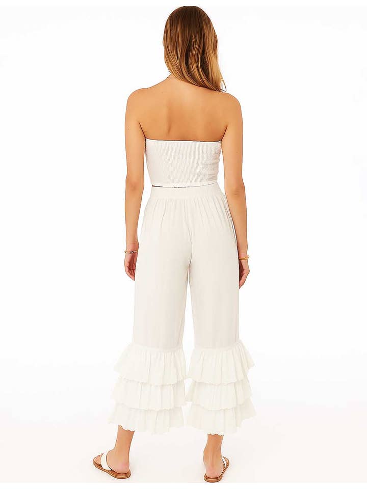 Sweetkama - Wholesale Pants - Women's - Ladies Solid Color Elastic Waist Pull -On Tiered Ruffle Pants3