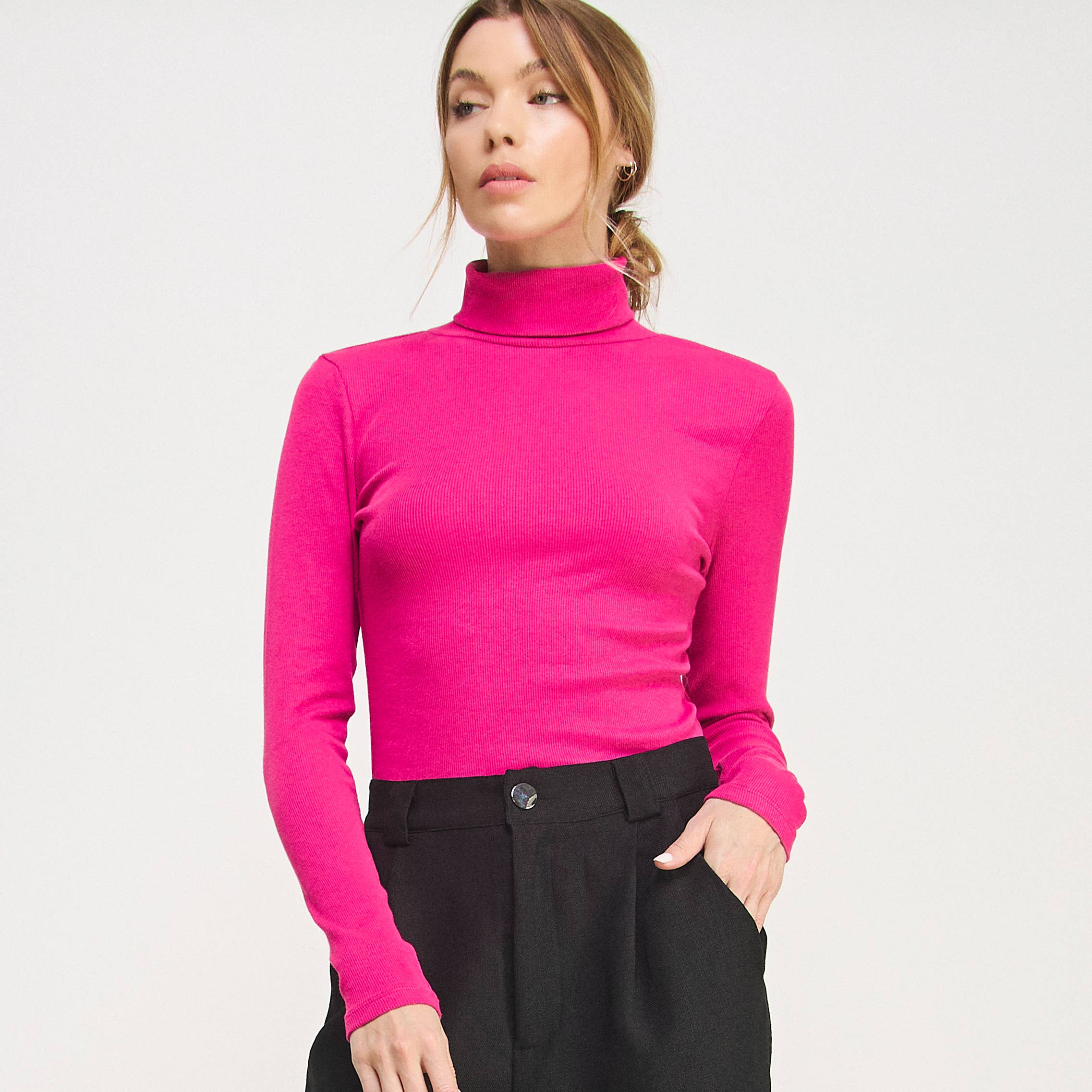 FREEZIA - Wholesale Knit Top - Women's - RIBBED TURTLE NECK SWEATER LONG SLEEVE TOP-F67933-D617