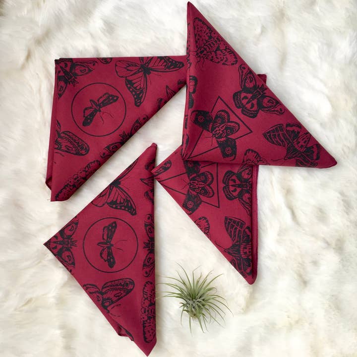MBMB - Wholesale Bandana - Women's - Moth Print Bandana In Burgundy And Black3
