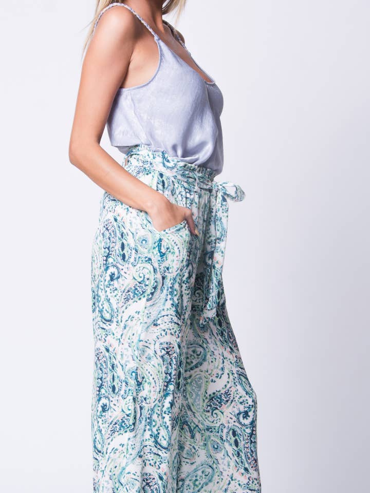 Calça Multi Paisley Joni Teal - Pacote B por atacado de Wanderlux