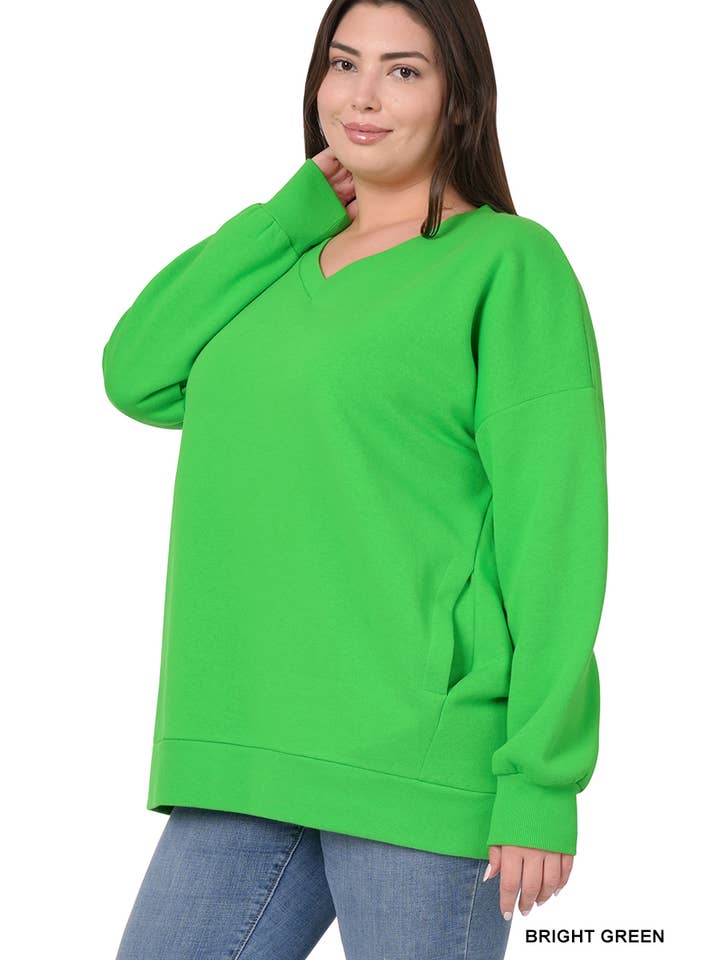 42POPS - Wholesale Sweatshirt - Women's - ...SI-21904 PLUS SIZE LONG SLEEVE V-NECK SWEATSHIRT WITH SIDE