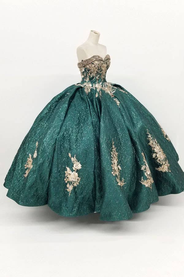 Chicas - Wholesale Gown - Women's - Metallic Quinceanera Dress With Gold Embroidery CHF30373